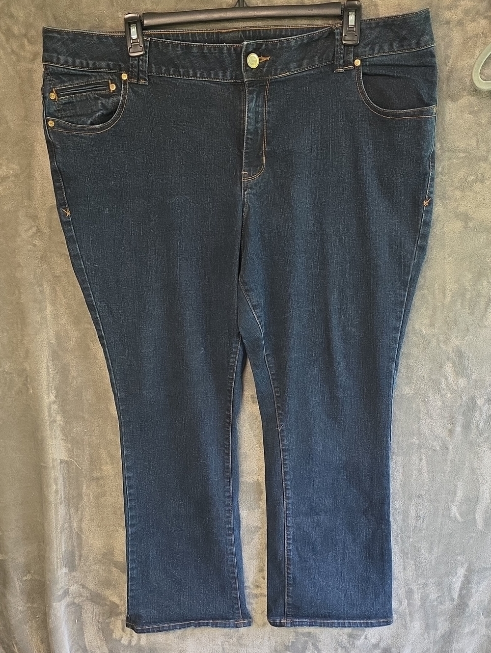 Lane Bryant Dark Blue Slim Boot Cut Jeans with Gold-Tone Accents